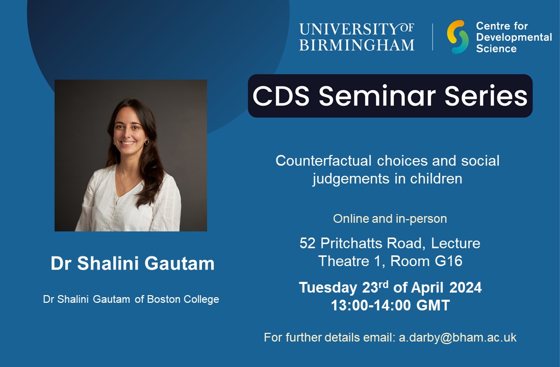 CDS Seminar next week! Looking forward to welcoming Shalani Gautam - Tuesday 23rd at 1pm.