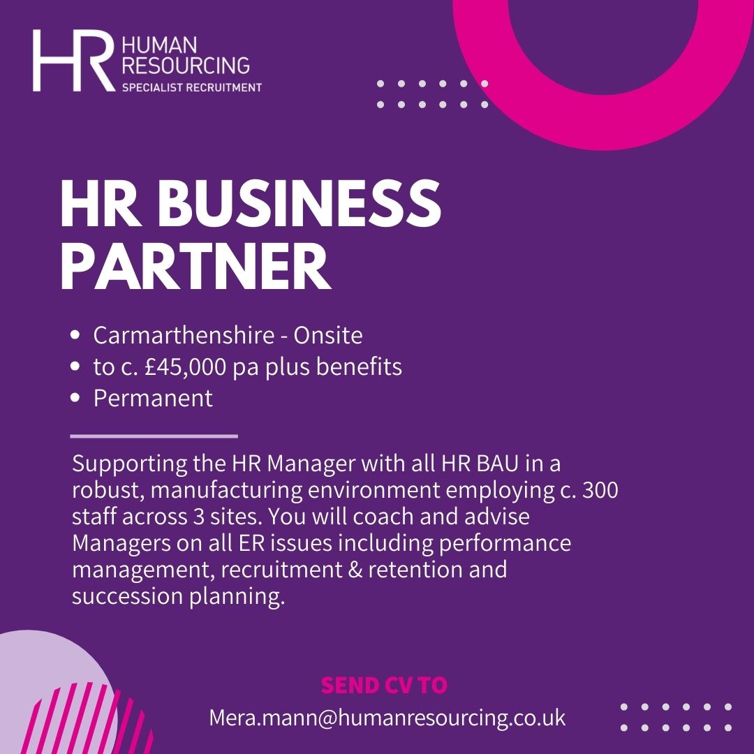 HRsouthwales's tweet photo. Calling HR Professionals near Carmarthenshire!

Our manufacturing client requires a HRBP to provide a robust HR service to all Line Managers, in order to support and enhance the employee experience.

Salary up to £45,000 pa plus benefits.

https://t.co/UGTlCRJkck https://t.co/TDivIy9QAV