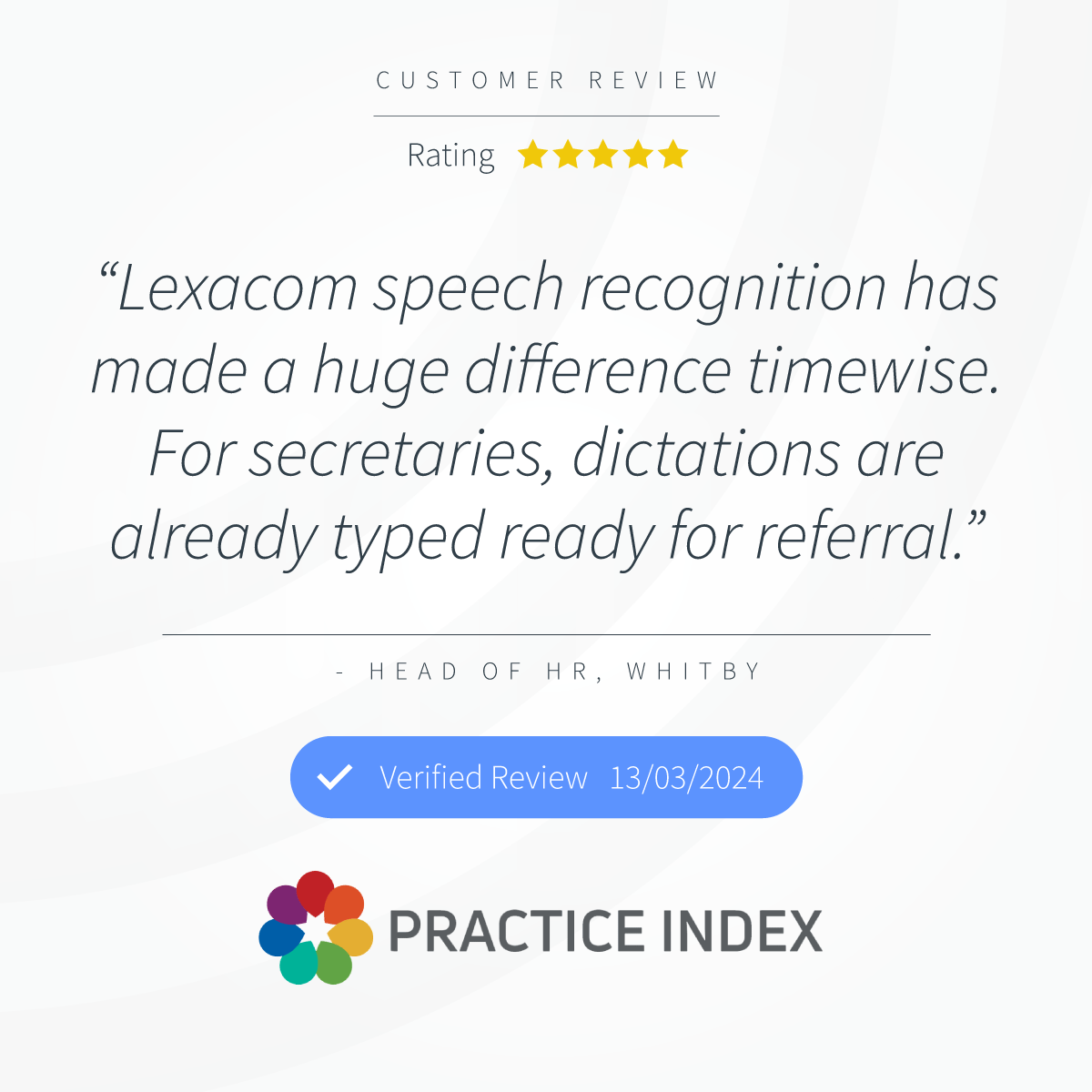 LexacomDictate's tweet photo. A lovely review from a longstanding #digitaldictation customer who has recently started using our #speechrecognition software ๐
"Lexacom Echo which has made a huge difference to the GP's and secretaries."
Visit @practiceindex to read more: https://t.co/BTCwHQLxm6
#nhs #review https://t.co/Y2dqW05H2M