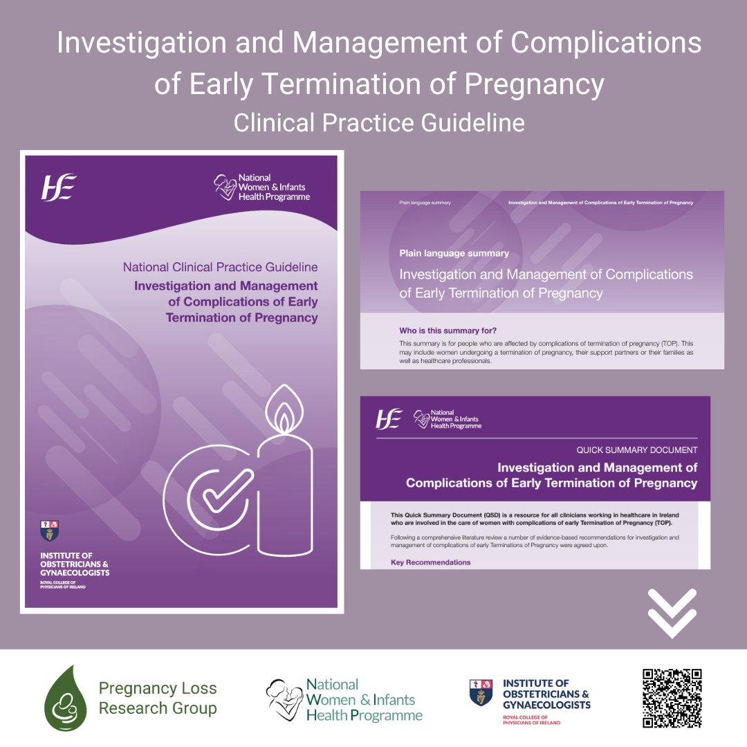 Learn more about the investigation &amp; management of complications of early termination of pregnancy in 🇮🇪 :   

🟣 National clinical practice guideline  
🟣 Plain language summary
🟣 Quick summary document for health professionals

Available @ hse.ie/eng/about/who/…