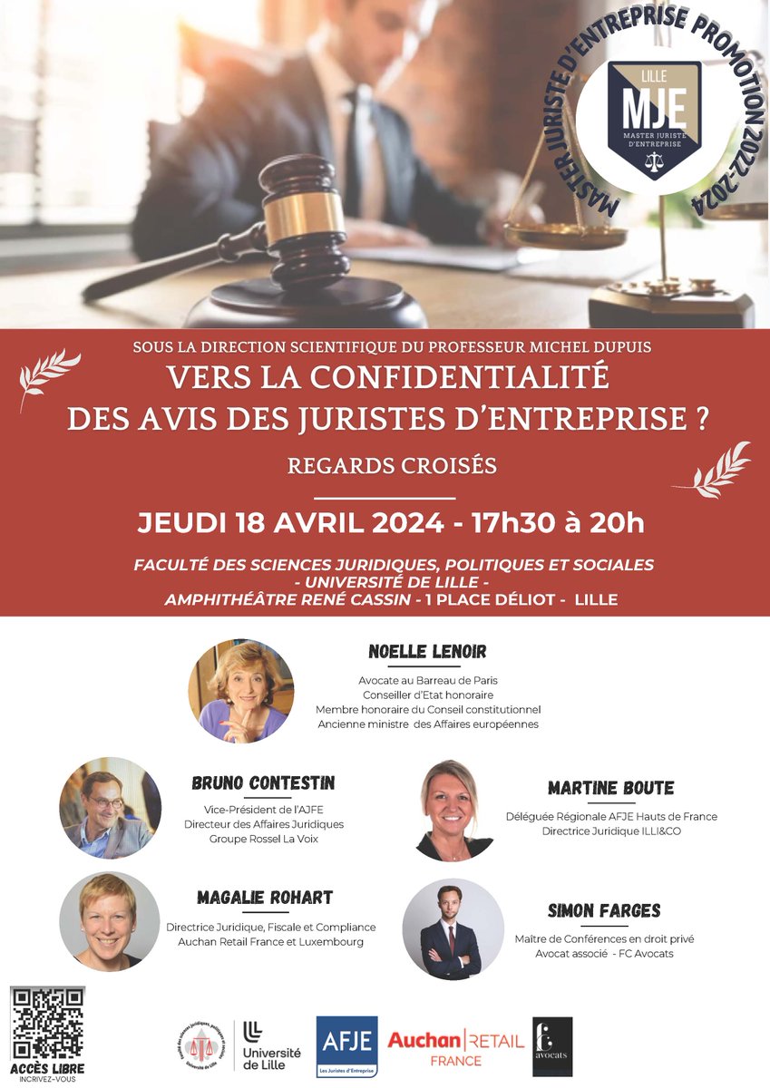 Rendez-vous jeudi 18 avril de 17h30 à 20h en amphi Cassin pour la conférence 'Vers la confidentialité des avis des juristes d'entreprise ? : regards croisés', organisée par les étudiants du Master Juriste d'entreprise. Inscriptions : cutt.ly/pw7YAqXq