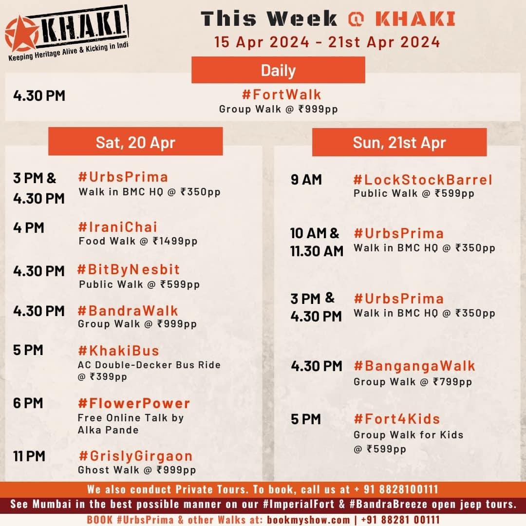 Things to do this week at KHAKI.

📍Book now at: linktr.ee/khaki.tours

#ExploreMumbai #MumbaiCity #ILoveMumbai #MumbaiDarshan #DiscoverMumbai #BMCHeadquarters #BandraHeritage #WalkingTour #India #HeritageWalks #Things2DoInMumbai #Bandra #Banganga #Fort #IndianHeritage…