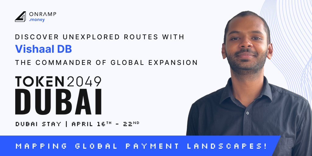 Our Head of Global Expansion, @VishaalDb , is set to be in Dubai from April 16th to 22nd for @token2049 ! 🇦🇪 Vishal has played a key role in expanding Onramp.money to over 35 countries in just a year. From optimizing payment flows and ensuring compliance to making…