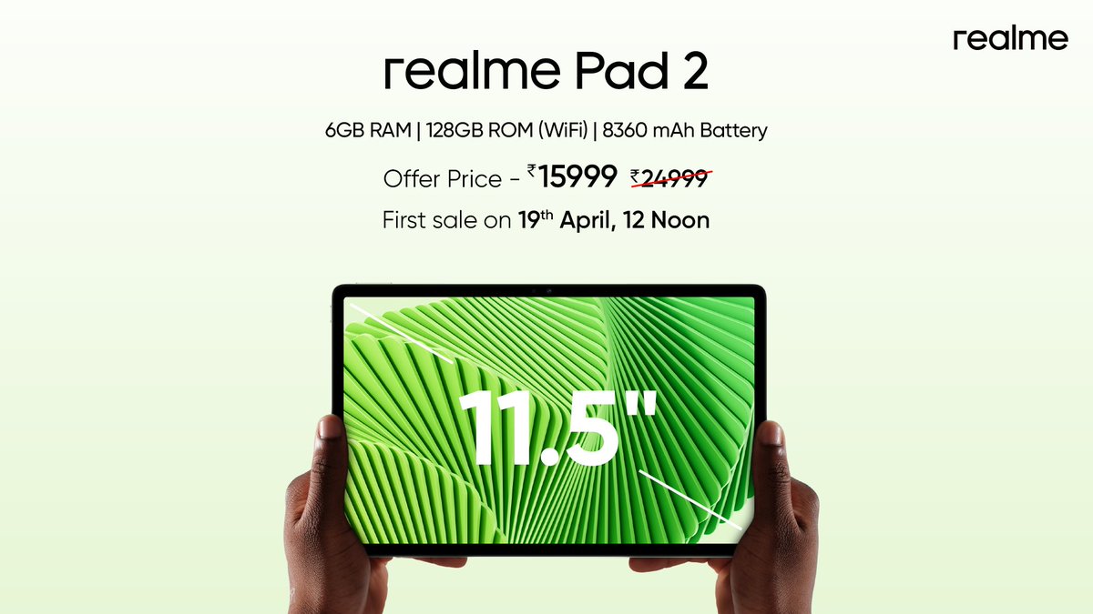 realmeIndia's tweet photo. Gather your list for the perfect tablet and see #realmePad2 fit them all! 💯
Get ready to shop the screen with the first sale starting on 19th April
Know more: https://t.co/Lrf9XgkJJM https://t.co/T6XYgjGjMe