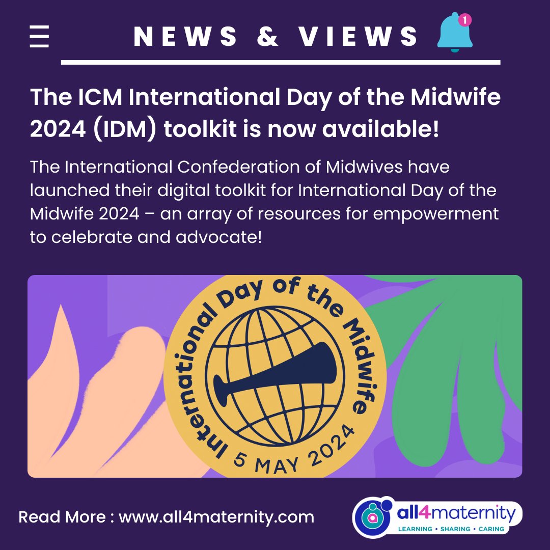 The ICM @world_midwives have launched their digital toolkit for International Day of the Midwife 2024 – an array of resources for empowerment to celebrate & advocate! Together, let’s make #IDM2024 truly special. Find out more on our 'News & Views' blog 🔗 all4maternity.com/icm-internatio…