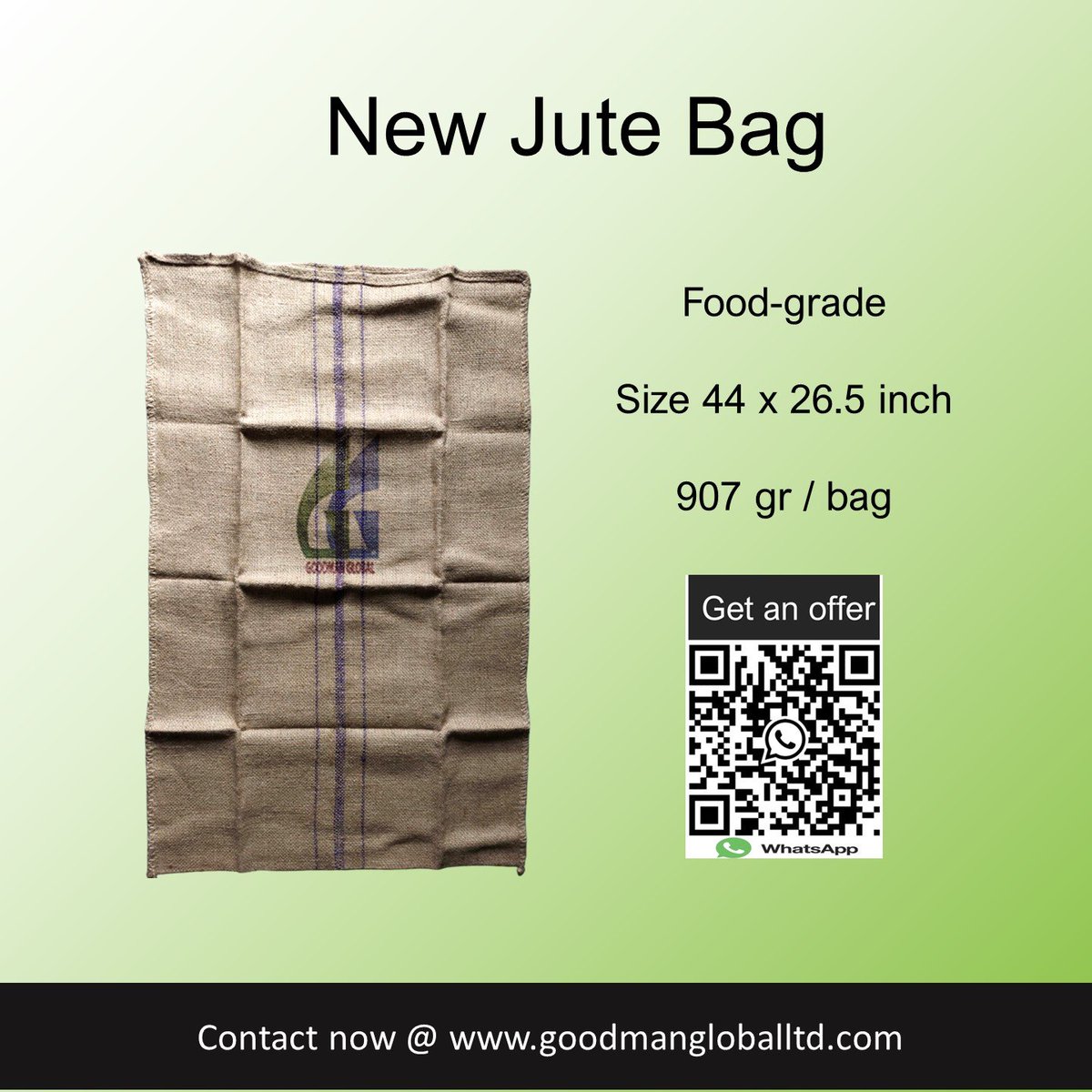 44 x 26.5 inch 907g Food-grade New Jute Bags 👉 goodmangloballtd.com 👉 @Goodman_Global

👉 Used for:

# Raw cashew nuts, coffee beans
# Copra, husked coconut, maize
# Cereals and grains packing

#jutebags #JuteSack #jutesac #juteproducts #jutebagbangladesh