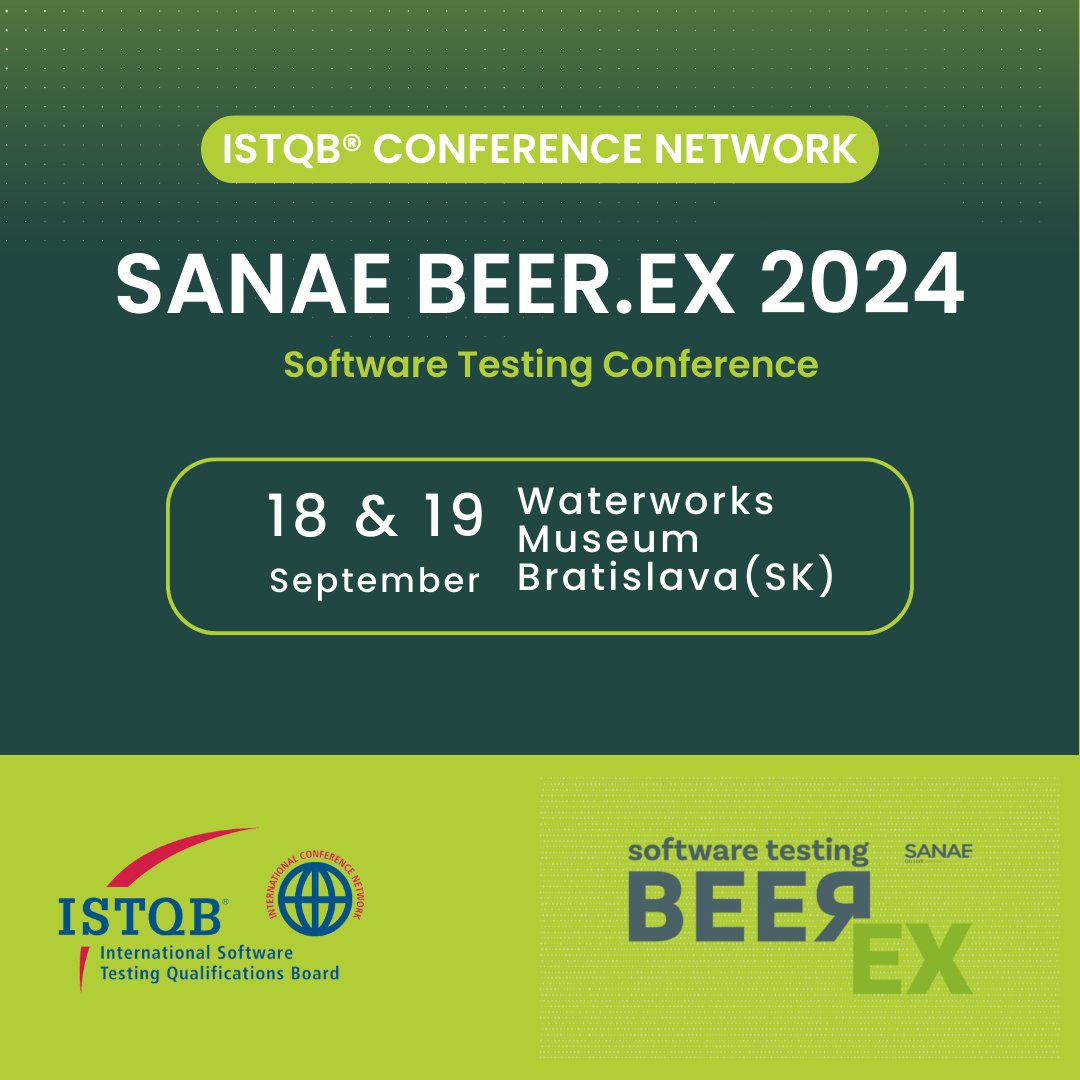 ISTQB Conference Network - SANAE BEER.EX 2024 Conference! 📅 Date: 18/19 September 2024 📌 Location: Waterworks Museum, Bratislava, Slovakia 🚩 Format: Onsite only 🐤 Early bird tickets are available until 30th April 2024. Link at: istqb.org/conference-net…