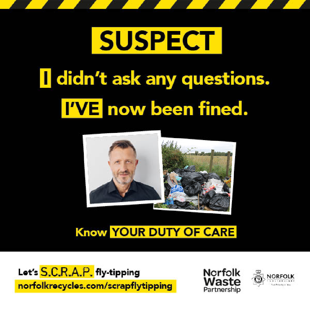 How can you prevent fly-tipping? Step one: SUSPECT⚠️ Don't let anyone take your waste until they have proven themselves to be legitimate. Always follow the S.C.R.A.P. code - together, let's #SCRAPflytipping norfolkrecycles.com/scrapflytipping