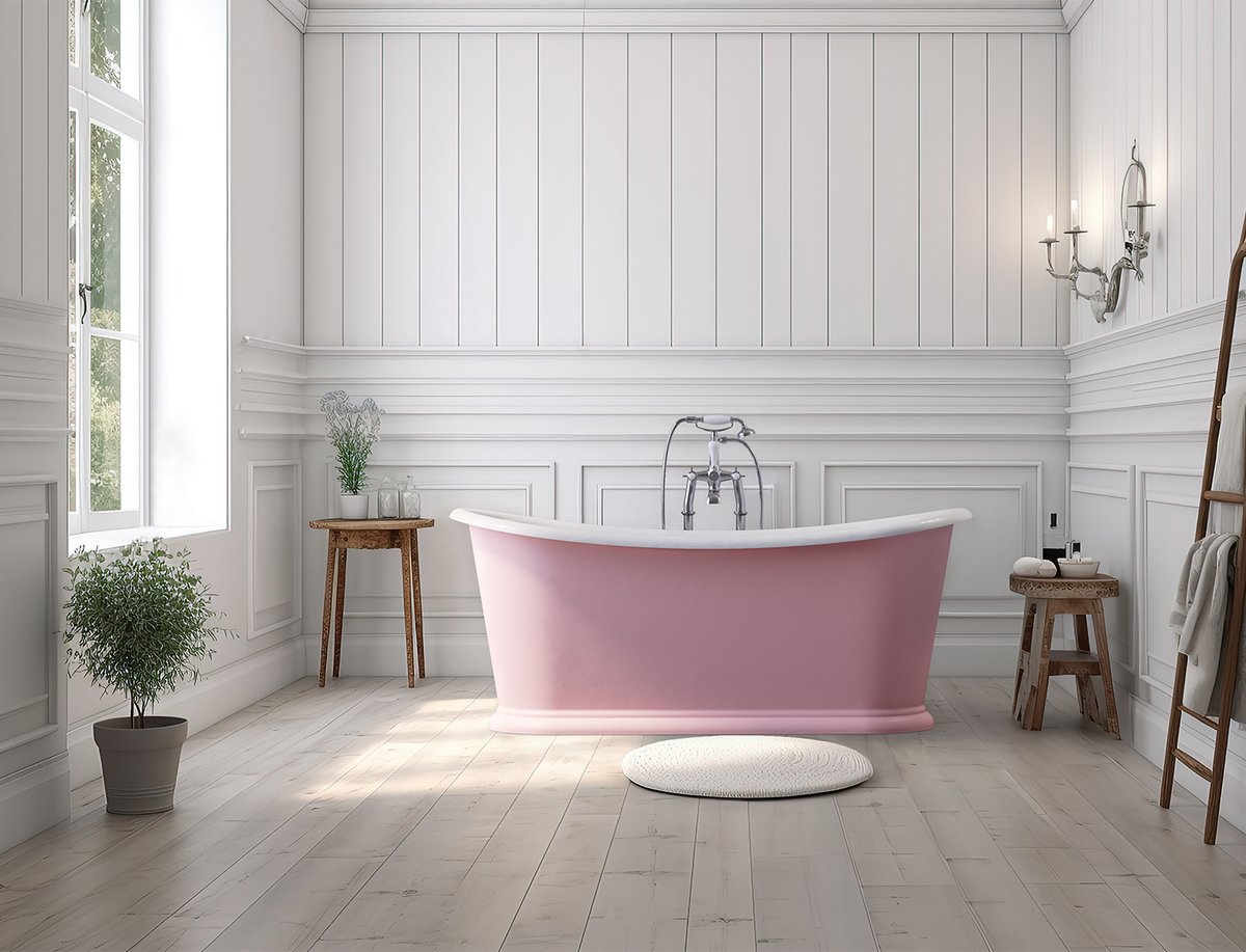 The Caravel Bateau Cast Iron Bath 🌸 Deep set, inviting and lavish! #castironbaths #bathing #luxurybaths #pinkbath #castiron #bathroominspo #bathroomrenovation #homerenovation #interiordesign #baths
