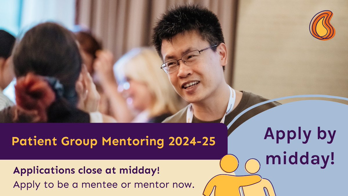 Apply by midday today! ⏰ Take this opportunity to join the Patient Group Mentoring Programme where you can share experiences and gain valuable knowledge. Apply to be a Mentee or Mentor here: ow.ly/RXEE50R6qv2