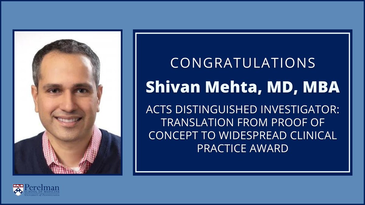 Congrats to @Shivan_Mehta (@PennGIHep), recipient of the 2024 @ACTScience Distinguished Investigator for Translation from Proof of Concept to Widespread Clinical Practice Award! @PM_Innovation @PC3Innovation @PennCHIBE @PennLDI @CHIPS_Upenn1 tinyurl.com/pjzvs2x4