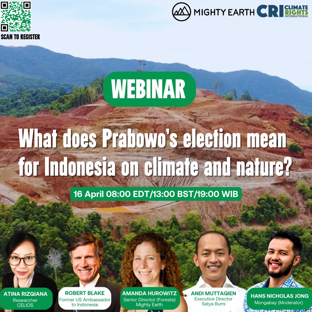 Happening tomorrow! Indonesia, home to rich biodiversity & vast resources, faces critical decisions for its future. Join @standmighty & @ClimateRights tomorrow on to hear an expert panel discuss the challenges & opportunities for the country & the world. us06web.zoom.us/webinar/regist…
