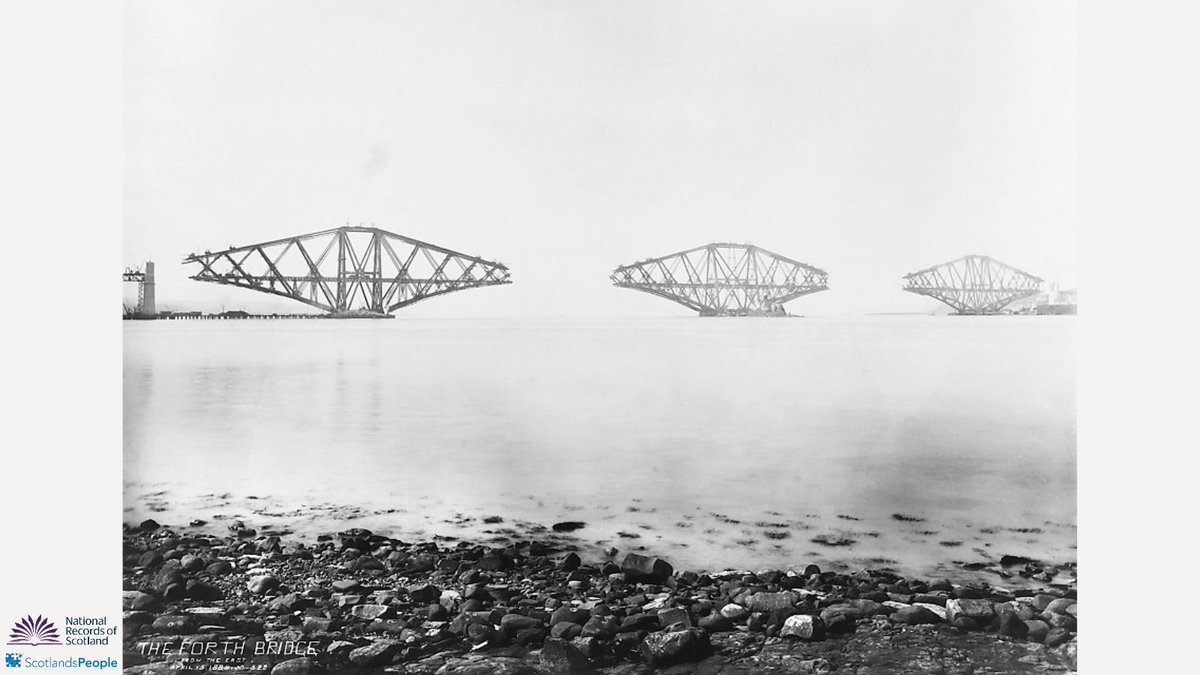 The Forth Bridge under construction, 15 April 1889, seen from the east. The central cantilevers have been completed but work has not yet commenced on the central connecting girders. Find out more about this Scottish icon 👇 bit.ly/NRSForthBridge @TheForthBridges