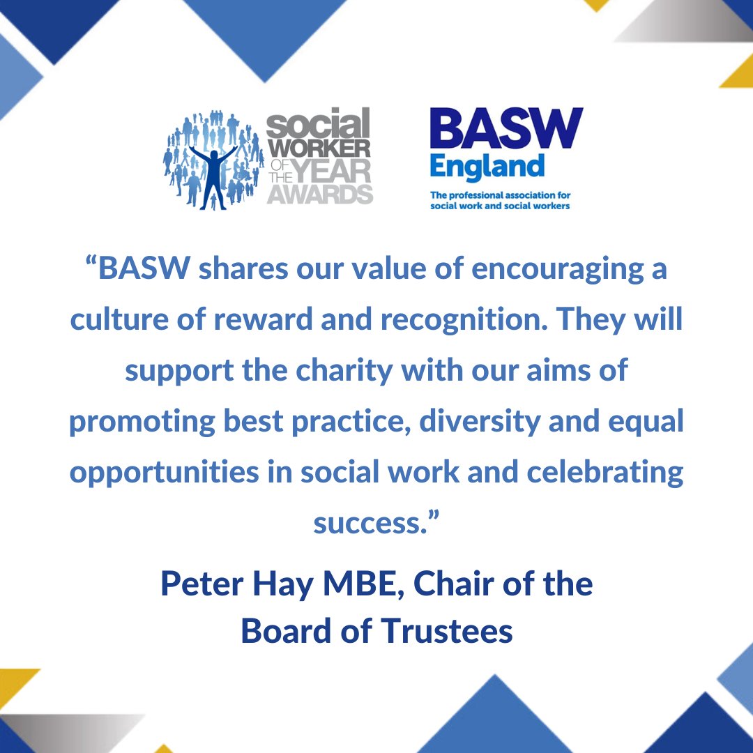 We are delighted to announce BASW England is the new 2024 Headline Sponsor of the Social Worker of the Year Awards. @BASW_UK #SWA24