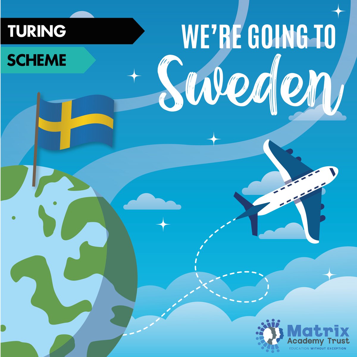 We're going to Sweden!✈️ 35 Matrix Academy Trust pupils are off to Sweden today🇸🇪 Please follow @MatrixAcademyT to see all trip updates👏 #MatrixFarFromHome #TuringScheme #EducationWithoutException