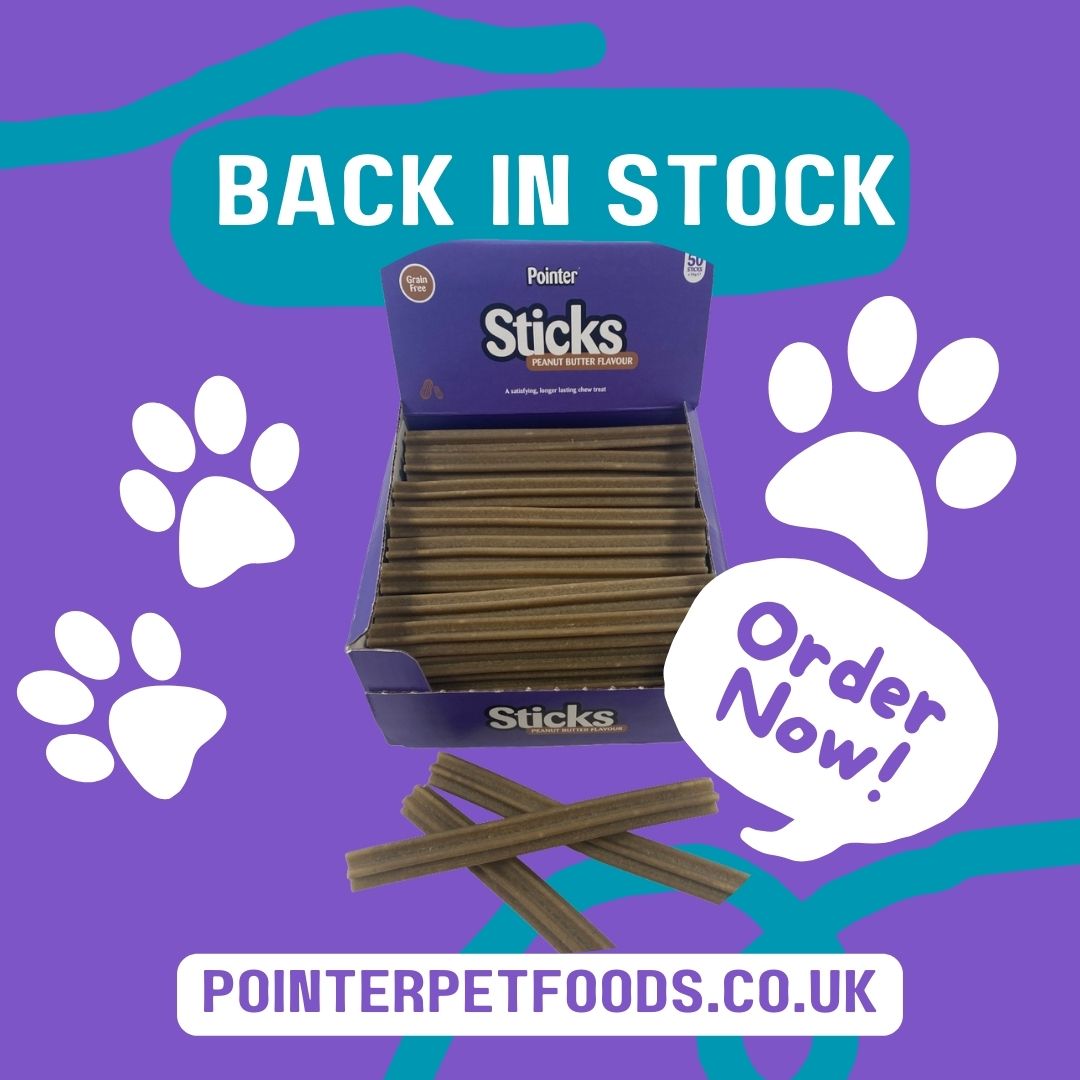 Pointerdogtreat's tweet photo. Our new look, Grain Free Pointer sticks are now in stock. Available in duck, chicken, lamb and peanut butter flavours which will your four-legged friends try first? https://t.co/Czgc2buzQR https://t.co/RsJPLEzCMk