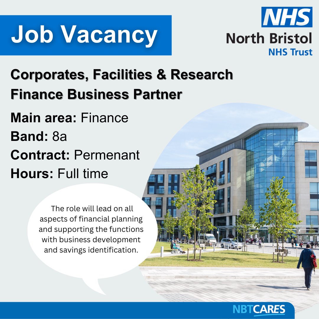 📢Join our team at North Bristol NHS Trust as a Corporate, Facilities, and Research Finance Business Partner 🏥 ✏️Ready to make a difference? Apply now! ow.ly/QOsO50ReYUI