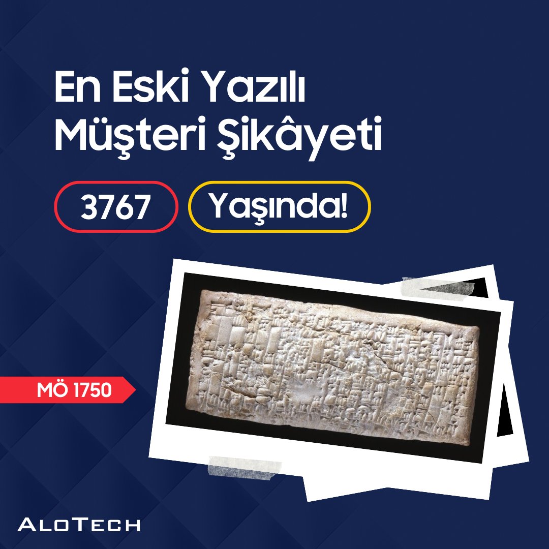 alo_tech's tweet photo. Antik dönemdeki ilk müşteri şikayeti, MÖ 1750 yılından. 📜✒️

Bir tüccar, metal tüccarına yazdığı kil tablette bakırın kalitesi ve miktarından memnun olmadığını belirtiyor. Bu 3767 yaşındaki şikayet tableti, British Museum'da sergileniyor. https://t.co/8C9lS4GPG9