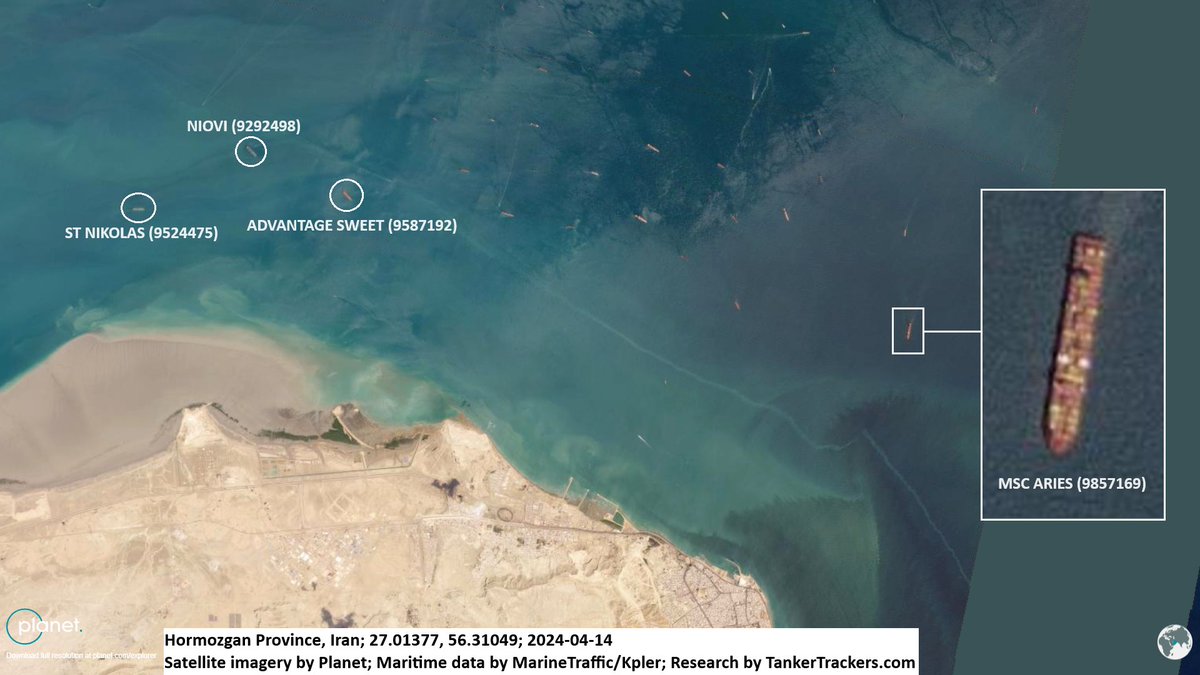 As anticipated, we were able to locate the MSC ARIES (9857169) which was hijacked by Iran’s Islamic Revolutionary Guard Corps (IRGC) two days ago (2024-04-13) in the international waters of the Gulf of Oman. The vessel was taken to the Hormozgan archipelago, between the islands…