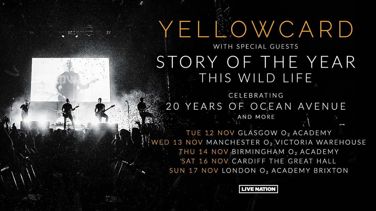📣 Celebrating 20 plus years of their breakthrough album 'Ocean Avenue', released in 2003, alt rock band @Yellowcard are heading out on tour, coming here on Sun 17 Nov. Get 48-hour early access Priority Tickets from 10am Wed 17 Apr 👉 amg-venues.com/Zmuv50RfVXS #O2Priority