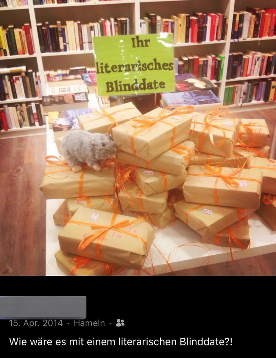 Heute vor 10 Jahren entwarft ich für meinen alten Buchhandelarbeitsplatz das „literarische Blinddate“.
Es is wohl noch immer ein großer Erfolg. 

Bitte für nix.