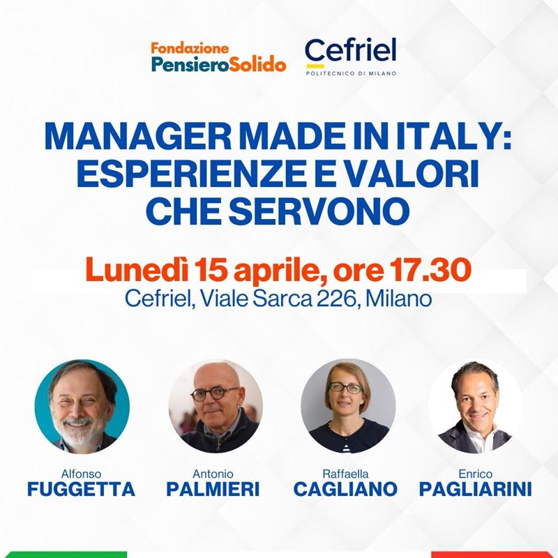 Manager Made in Italy: esperienze e valori che servono Oggi a Milano l’incontro di @Cefriel e Fondazione @pensierosolido con Raffaella Cagliano, @AlfonsoFuggetta, @e_pagliarini e @antoniopalmieri: tinyurl.com/ManagerMadeInI… “Alla ricerca del buon management”: tinyurl.com/BuonManagement…