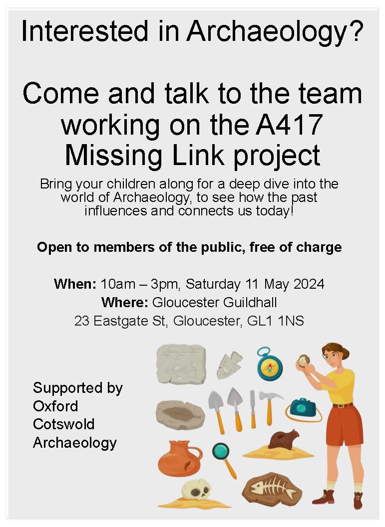 If you're in Gloucester on the 11th of May why not drop in see the results of archaeological work on the A417? It looks fascinating! @CotswoldArch @oatweet @GlosArch @BrisGlosArchSoc