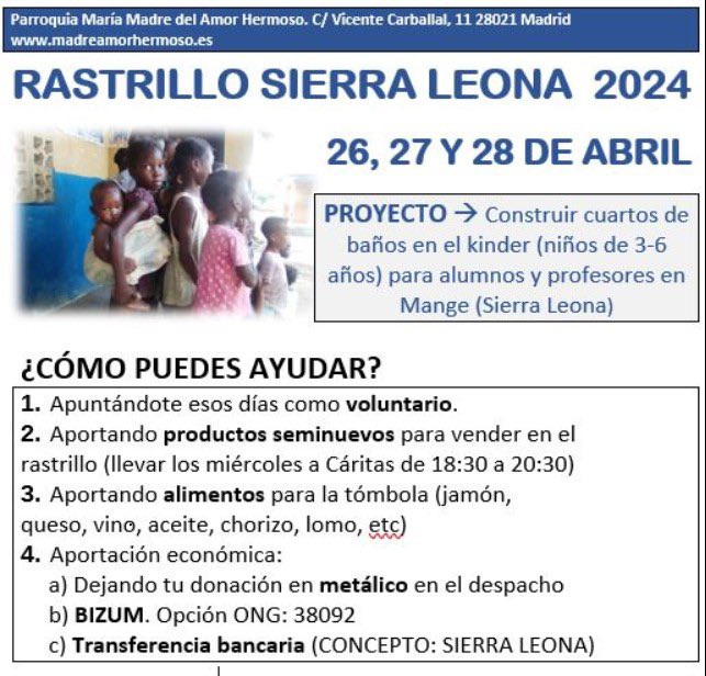 ParroquiaAmorH's tweet photo. #Rastrillo #Mercadillo #Solidario #ParaSierraLeona #ConDonaciones #DeTodos #ParticularesYEmpresas #ArrancamosConLaRecogida 🙏🏻🙏🏻 #SierraLeona https://t.co/9XpSRfJr5v