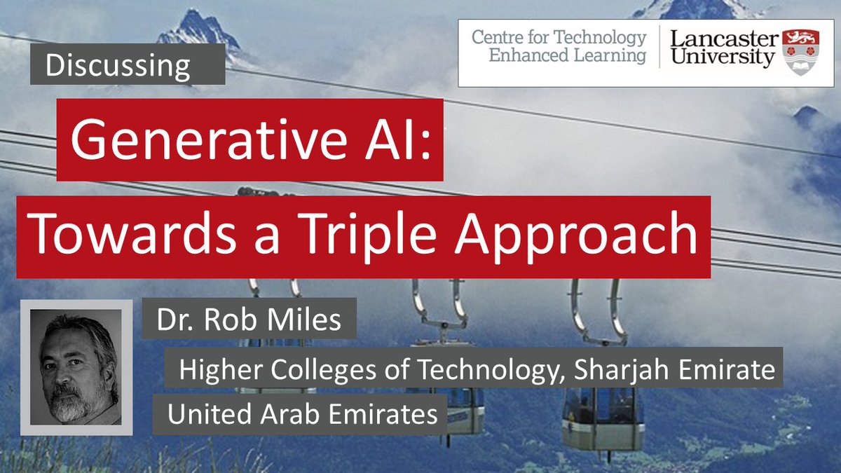 Our 'Show and TEL' online workshops focus on Doctoral and Early Career Researchers. Next workshop is with the great @robmilesuae 'Generative AI: Towards a Triple Approach'. Tue 16 April 2024, 1230 hrs UK time. No registration necessary. Zoom URL to attend: bit.ly/ShowandTEL007