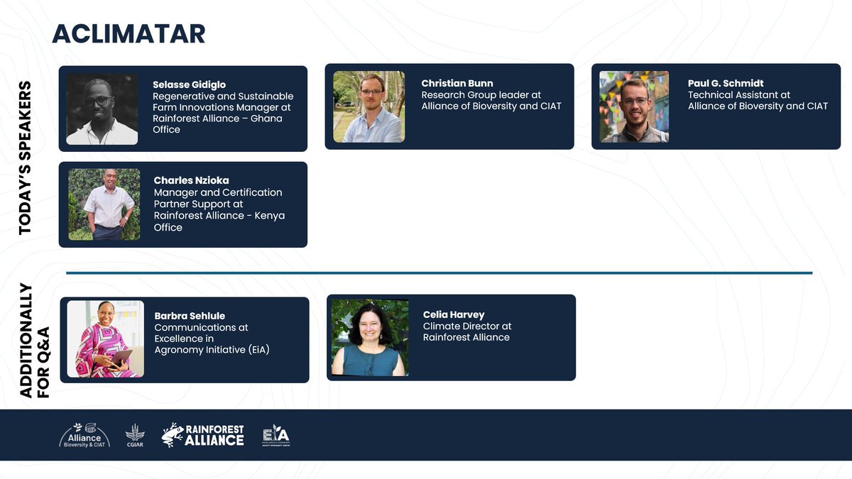 CgiarFarming's tweet photo. 📣 We invite you to the official launch of #ACLIMATAR, a groundbreaking climate adaptation planning tool designed specifically for cocoa, coffee, and tea producers across Africa!

📅 : Today
⏰ : 3:00pm (EST)
Register here: https://t.co/kpIzL28xjP

#aclimatar #climatesmart #tea https://t.co/mTMv8cd0Pt