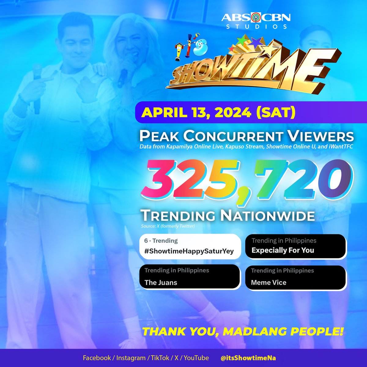 itsShowtimeNa's tweet photo. Yey! Thank you, Madlang People!๐๐๐
#ShowtimeHappySaturYey
#EXpeciallyForYou
#KaraoKids
#TNTKids https://t.co/UdpWfKGSUb
