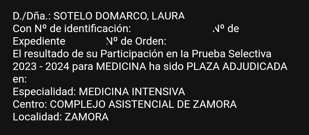 laurasote6's tweet photo. Tengo mi plazitaa 😭😭💗💗💗
Finalmente R1 de Medicina intensiva en el Complejo Asistencial de Zamora 🎉🎉🎉
No me lo creo https://t.co/jZR7dKnMl0