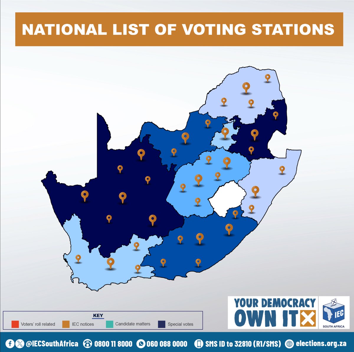 The final list of voting station addresses for #SAelections24 is now open for inspection. You can find the list on the IEC website at: bit.ly/3PXrIgv 🟥Don't forget: Vote where you are registered! It's your democracy, own it!