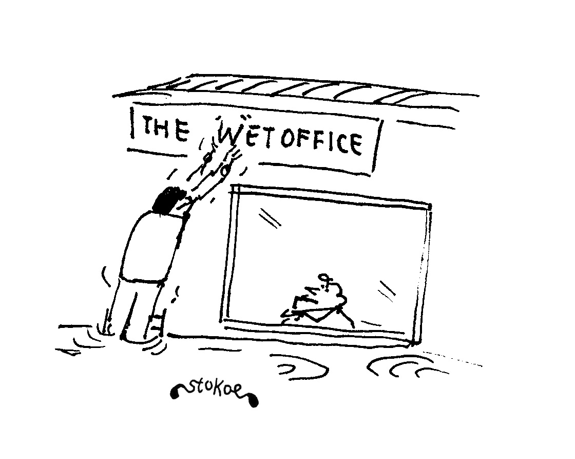 The Met Office cartoon. #cartoon by #stokoecartoons from an old Spectator. #metoffice #flooding #Weathercloud #Flood #weatheralert