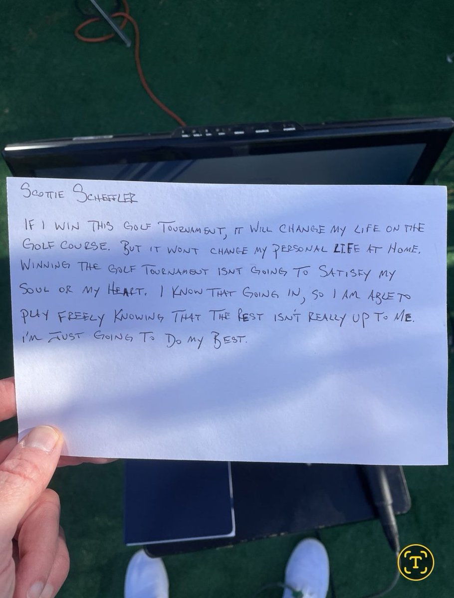 Scheffler's detachment from outcomes and secure sense of self is not new. This mindset has allowed him the freedom to play and be the Champion he is. See his  cue card before the 2022 masters 👇 #perspective #Masters2024