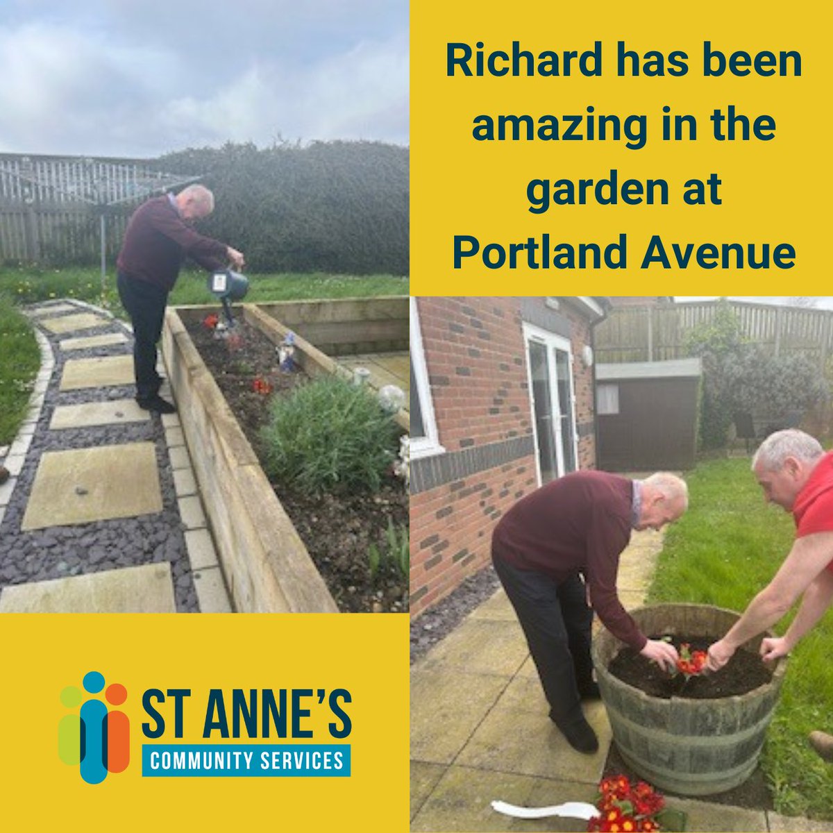 Richard, from our Portland Avenue service #seaham, spent Sunday going to a local garden centre to buy some plants. He enjoyed planting them with Mick, and is looking forward to seeing the garden start to bloom #support #Care #charity #sunderland #durham #gardeninglife