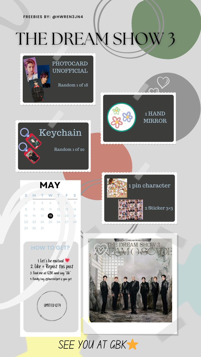 hwren3jn4's tweet photo. FREEBIES THE DREAM SHOW 3 IN JAKARTA ᯓ ❥
By: @hwren3jn4

📍 : GBK STADIUM
🗓 : 18 MAY 2024
🕔 : TBA 

Repost &amp; like are very appreciated! 𓂃 𓈒 ࣪ ˖    ᧔o᧓
Find me and say "Hii Awl"
Limited Quantity 

see youu sijeuniii 🌱💚
#THEDREAMSHOW3inJAKARTA
#NCTDREAM https://t.co/FL8xA4frhZ