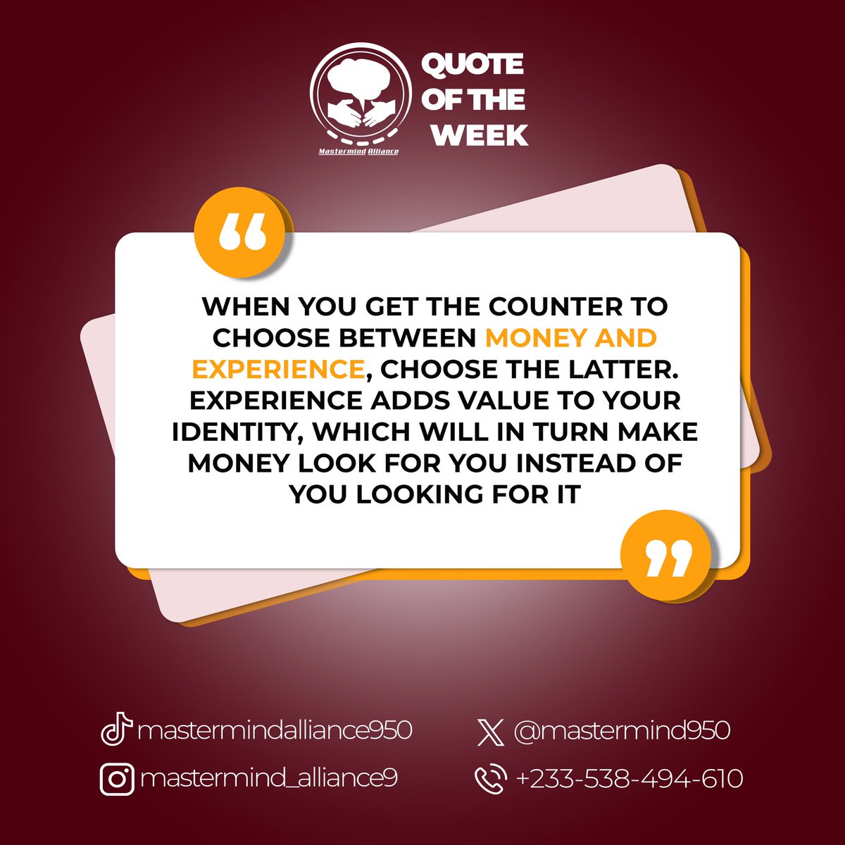 mastermind950's tweet photo. QUOTE OF THE WEEK 💬💬💬

#mastermindalliance
#ashcity🌎✍️ #changinglives 
#pulsegh #gtvGh
#makingimpact https://t.co/L2elAZlUs2