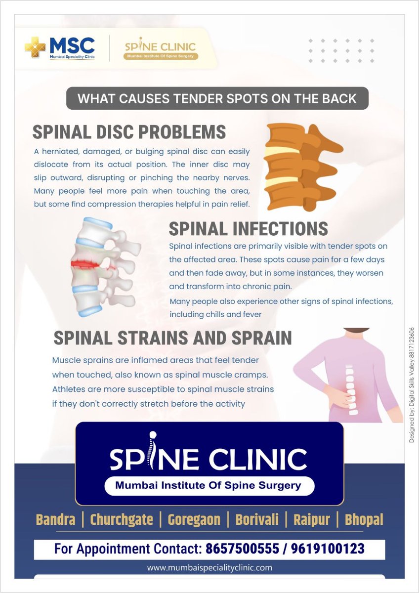 Are you experiencing tender spots on your back ?

#BackPainRelief #SpinalHealthAwareness #PainManagement #HealthyLiving #WellnessJourney #HealthcareProfessionals #MumbaiHealthcare #PainFreeLiving #ExpertCare #StayHealthy #WellnessClinic #BookNow2024