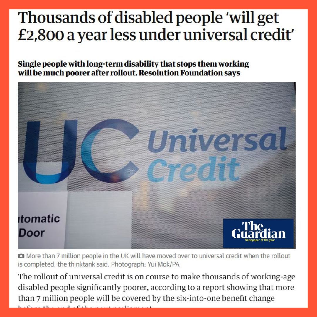 A single person with a long-term disability that prevents them from working is £2,800 a year worse off when they transfer to universal credit (UC), the Resolution Foundation said. In Hackney 19.2% of the population (37,000 people) are disabled. buff.ly/3U1wVFk