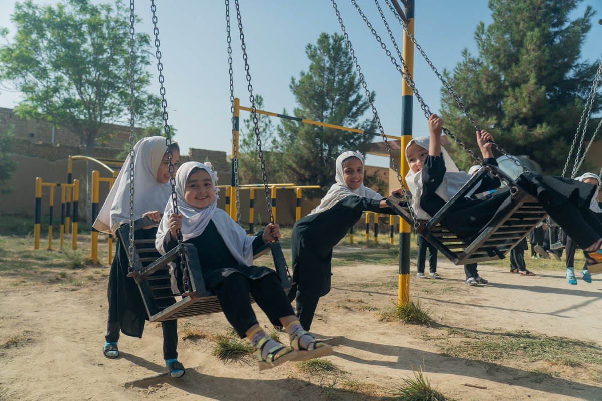 Who said school can't be fun? Our friends at Ghulam School in Mazar enjoy a break in their lovely playground before they have to return to their books.