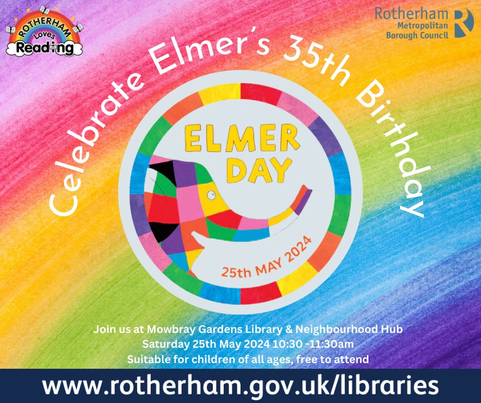 Celebrate Elmer’s 35th Birthday with Mowbray Gardens! They’ll be a Story-Stop and plenty of Elmer themed family fun! #Elmer #loveyourlibrary