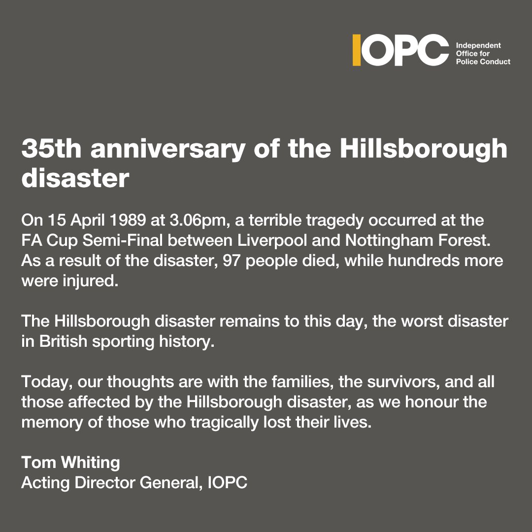 On today’s 35th anniversary, we remember those affected by the #HillsboroughDisaster. Please see the statement from our Acting Director General.