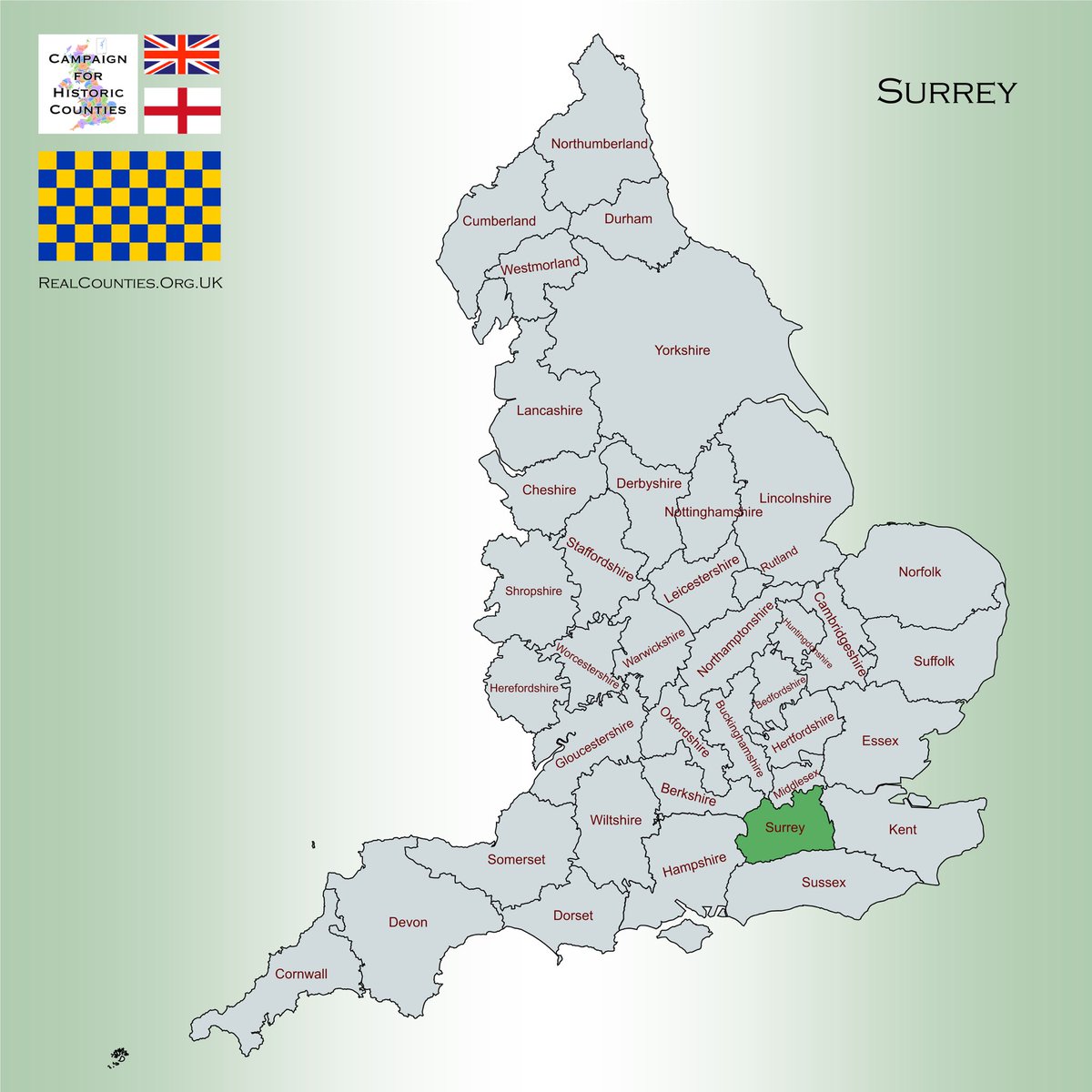 The County of #Surrey is a shire in south-east Great Britain.

Surrey's northern border is the #RiverThames.

Across the Thames lies Middlesex for the most part and Buckinghamshire to the north-west.

Its southern border is with Sussex.

🇬🇧 #HistoricCounties | #RealCounties 🏴󠁧󠁢󠁥󠁮󠁧󠁿
