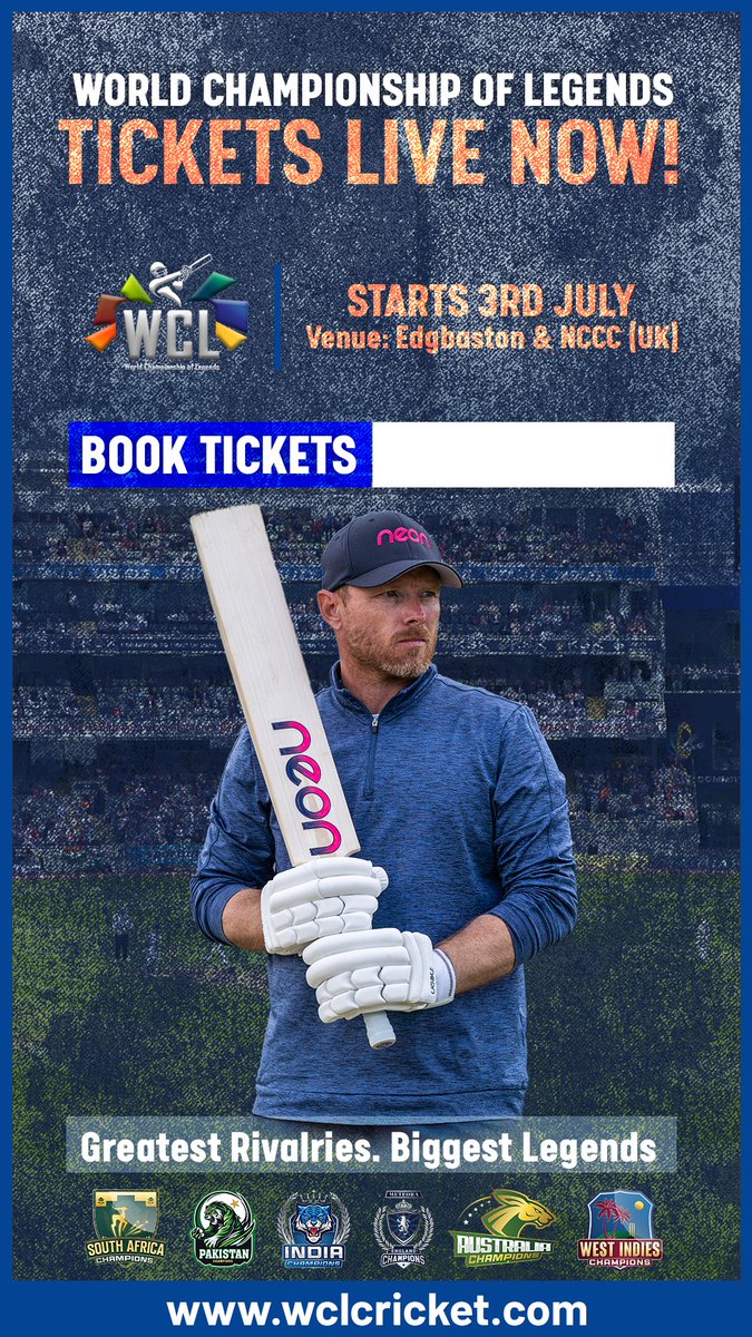 Can’t wait to play back home at Edgbaston!
This time for England Champions in the World Championship of Legends. Tickets are on sale as of today.
Get your tickets here: wcl.edgbaston.com 
#WCLTicketsLiveNow