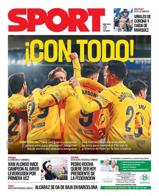 Today's 🇪🇸⚽ frontpages: 🗞️ Marca: 'Wise Alonso' 🗞️ AS: 'The new Kaiser' 🗞️ Mundo Deportivo: 'Montjuïc factor' 🗞️ Sport: 'All in!'