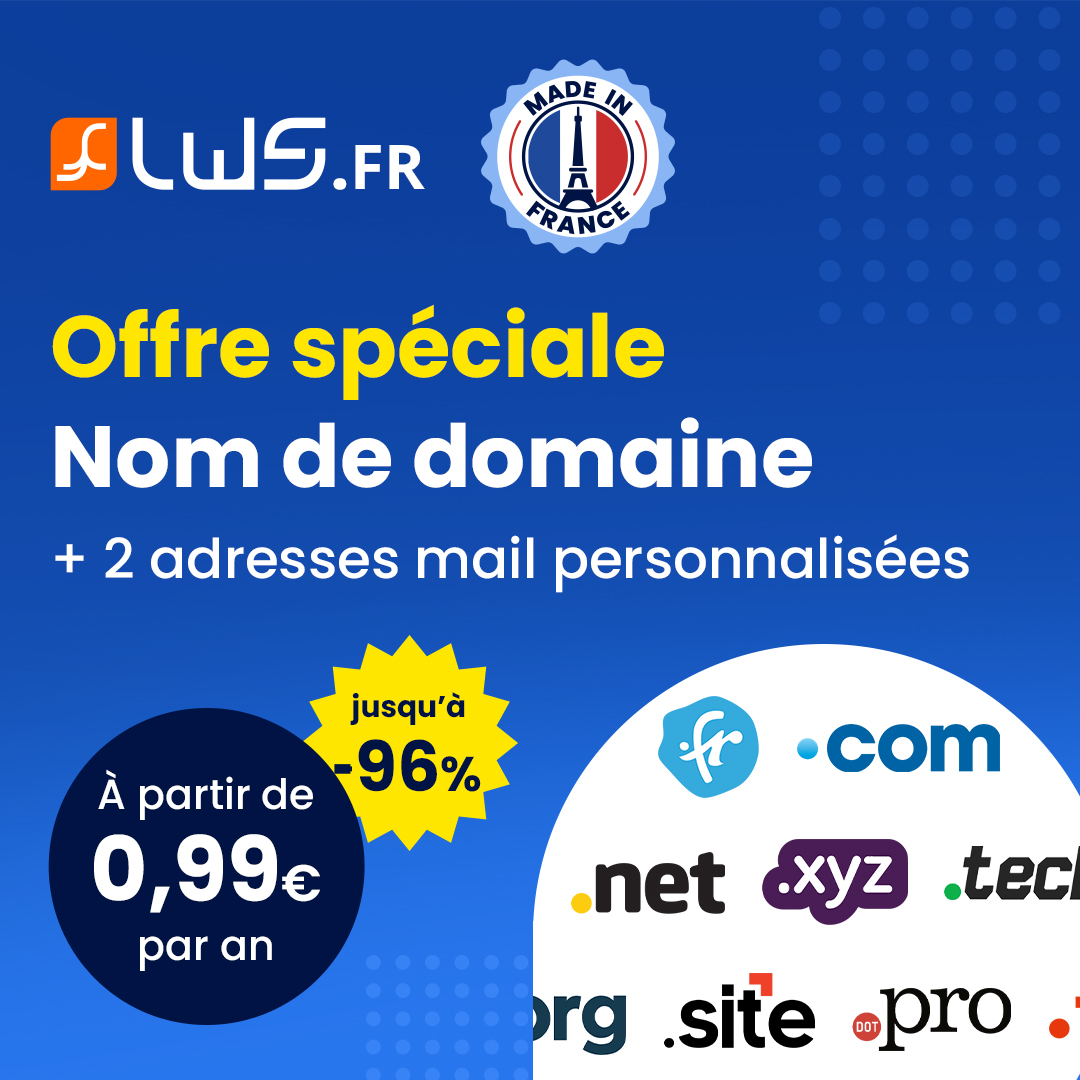 🚀 Enregistrez votre nom de domaine chez LWS ! 🚀 ! 
🌐 Dès 0,99€/an, .site, .fr, .com, .xyz ... Jusqu'à -96% la 1ère année
🔗 lws.fr/nom-de-domaine…
🎁 Inclus :
📧 2 e-mails
💻 Hébergement 2 Go
🔒 SSL à vie
🛠️ SiteBuilder Pro
📞 Support 7j/7
#LWS #nomdedomaine #domaine