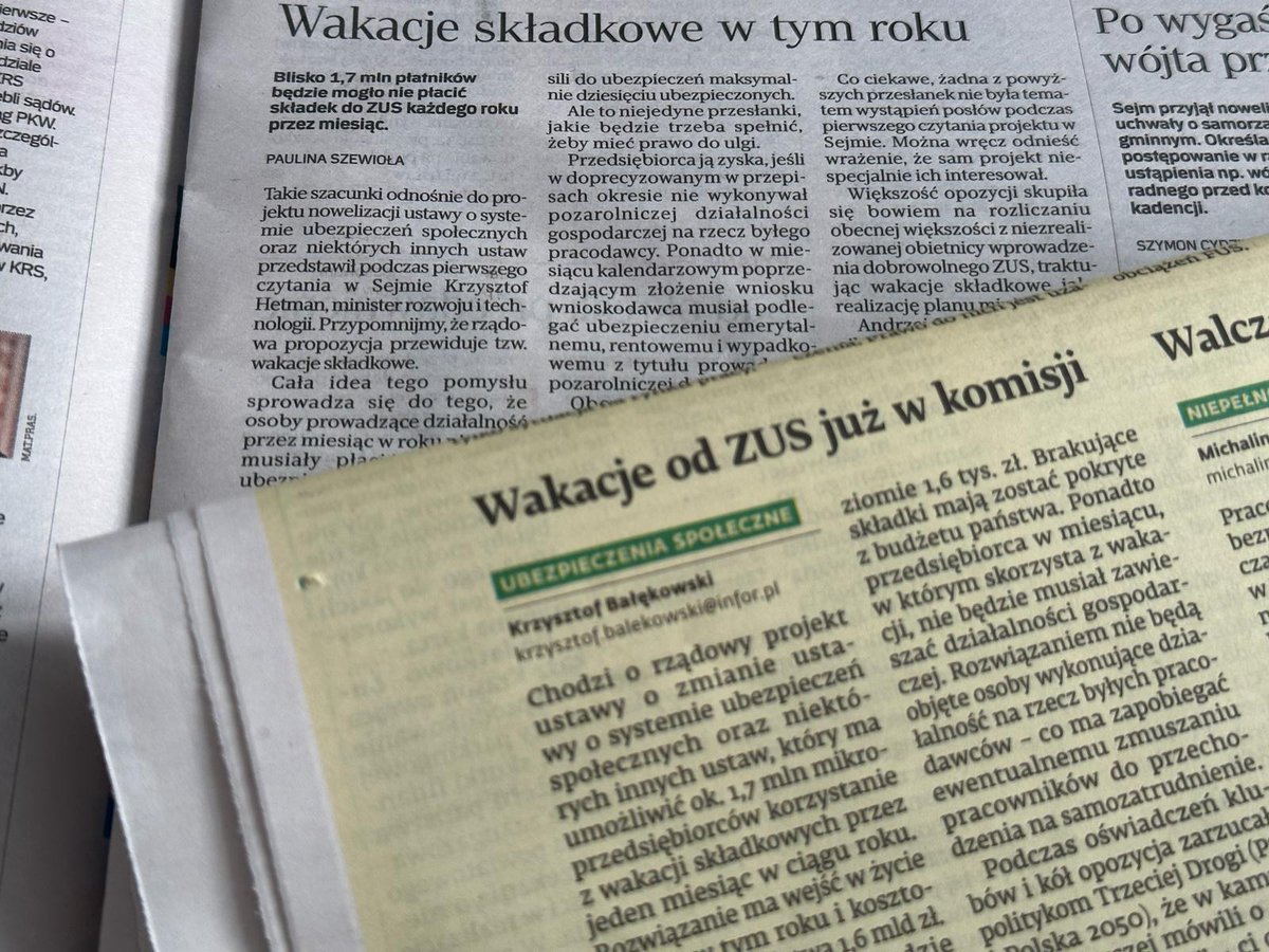 #UrlopDlaPrzedsiębiorców coraz bliżej!
Jesteśmy po pierwszym czytaniu w #Sejm.
Jeszcze w tym roku najmniejsi przedsiębiorcy będą mogli skorzystać z tzw. wakacji składkowych. Na rozwiązaniu skorzysta ok. 1,7 mln osób.

📰Więcej o rozwiązaniu dziś w @rzeczpospolita i @DGPrawna.