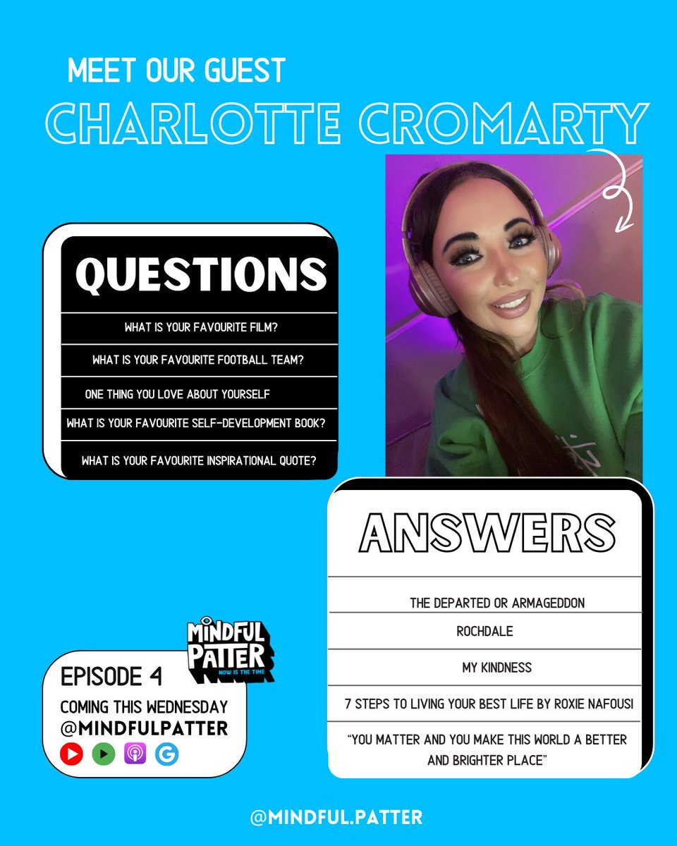 MindfulPatter's tweet photo. We are very excited to share this week's guest. @CharxRafc 

Charlotte is a co-host on the @absoluteballpod  and is an ambassador for @HerGameToo . Charlotte has such a positive mindset and we are delighted to have her as our next guest.

Full episode available Wed 10am 🙌👐🙌 https://t.co/ouwgCXr5dy