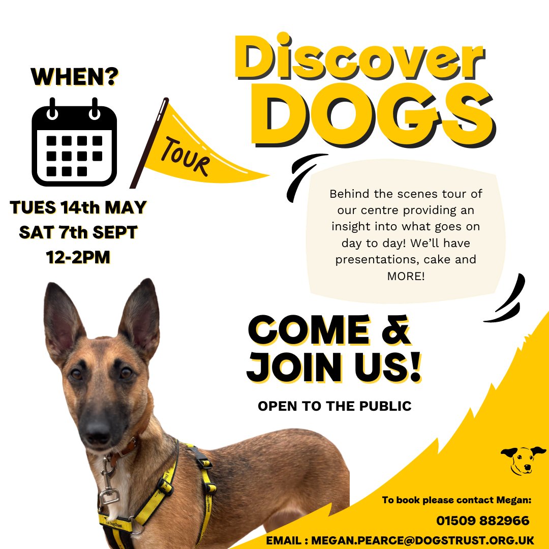 We're holding our #DiscoverDogs days very soon and we'd love for you to come and join us! 🌟 #DogsTrust #Leicester #DaysOut #Leicestershire #Wymeswold